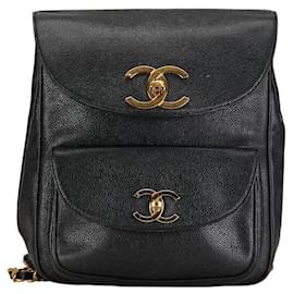 Chanel-Chanel CC Caviar Chain Backpack  Leather Backpack in Good condition-Black