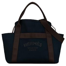 Hermès-Sac de Pansage Groom en Toile 2way d'Hermès-Bleu