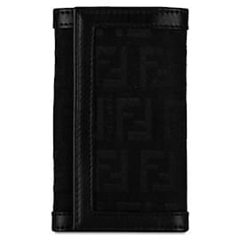 Fendi-Fendi Zucchino Canvas Leather Key Case 8AP002-Black