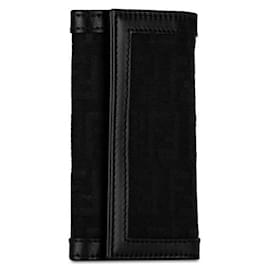 Fendi-Fendi Zucchino Canvas Leather Key Case 8AP002-Black