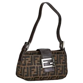 Fendi-Fendi Zucca Canvas Mini Croissant Sac à bandoulière Sac à bandoulière en toile en bon état-Marron