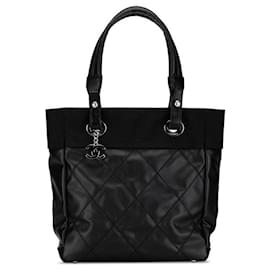 Chanel-Chanel Paris Biarritz PM Tote Bag  Canvas Shoulder Bag A34208 in excellent condition-Black