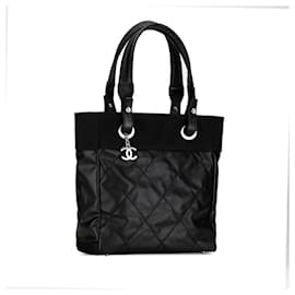 Chanel-Chanel Paris Biarritz PM Tote Bag  Canvas Shoulder Bag A34208 in excellent condition-Black