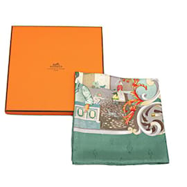 Hermès-HERMES CARRE 90 Orgauphone Et Autres Macaniques Silk Scarf  Canvas Scarf in Good condition-Green