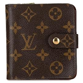 Louis Vuitton-Louis Vuitton Compact Zip Canvas Short Wallet M61667 in good condition-Brown