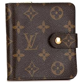 Louis Vuitton-Louis Vuitton Compact Zip Canvas Short Wallet M61667 in good condition-Brown