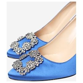 Manolo Blahnik-Blue Nadira satin jewel buckle pumps - size EU 39-Blue