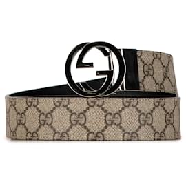 Gucci-Gucci Brown GG Supreme Reversible Interlocking G Belt-Brown,Beige