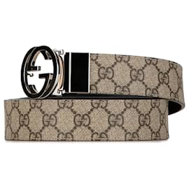 Gucci-Gucci Brown GG Supreme Reversible Interlocking G Belt-Brown,Beige