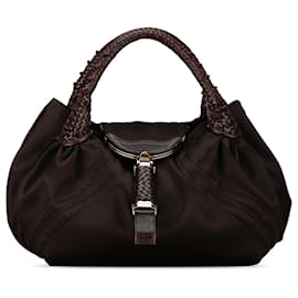 Fendi-Fendi Brown Satin Spy Handbag-Brown,Dark brown