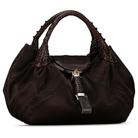 Fendi-Fendi Brown Satin Spy Handbag-Brown,Dark brown