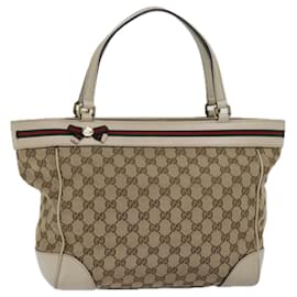 Gucci-GUCCI GG Canvas Web Sherry Line Tote Bag Beige Red Green 257061 Auth yk12775-Red,Beige,Green