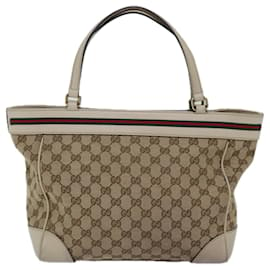Gucci-GUCCI GG Canvas Web Sherry Line Tote Bag Beige Red Green 257061 Auth yk12775-Red,Beige,Green