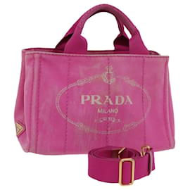 Prada-PRADA Canapa PM Hand Bag Canvas 2way Pink Auth 76984-Pink