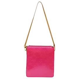 Louis Vuitton-LOUIS VUITTON Pochette Monogram Vernis Motto Rose Fuchsia M91225 Auth LV 77145-Rose,Fuschia