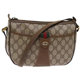 Gucci-GUCCI GG Supreme Web Sherry Line Shoulder Bag Beige Red 56 02 032 Auth ep4400-Red,Beige