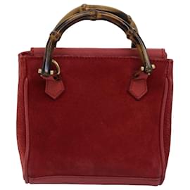 Gucci-GUCCI Bamboo Hand Bag Suede 2way Red 007 123 0238 auth 76831-Red