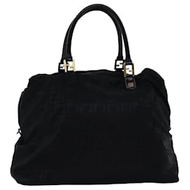 Fendi-FENDI Zucca Canvas Sac à Main Noir Marron Auth 76859-Marron,Noir