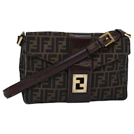 Fendi-FENDI Zucca Canvas Shoulder Bag Black Brown Auth ep4406-Brown,Black