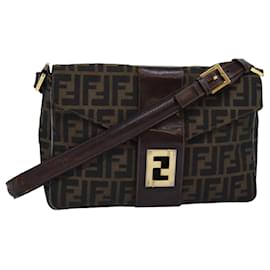 Fendi-FENDI Sac à bandoulière en toile Zucca Noir Marron Auth ep4406-Marron,Noir