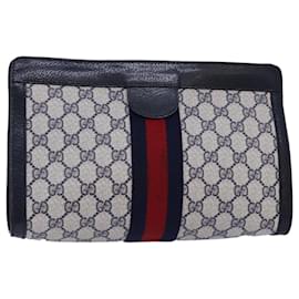 Gucci-GUCCI GG Supreme Sherry Line Clutch Bag PVC Navy Red 89 01 002 Auth yk12807-Red,Navy blue