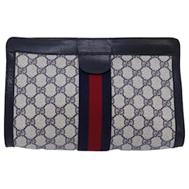 Gucci-GUCCI GG Supreme Sherry Line Clutch Bag PVC Navy Red 89 01 002 Auth yk12807-Red,Navy blue