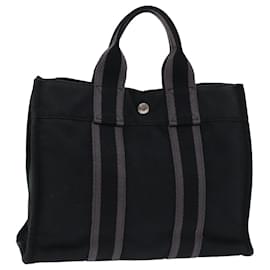 Hermès-HERMES Fourre Tout PM Hand Bag Canvas Black Gray Auth bs14839-Black,Grey