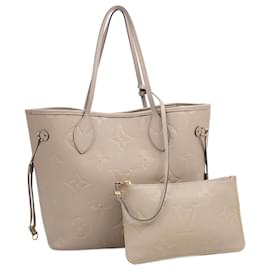 Louis Vuitton-Louis Vuitton Monogram Empreinte Neverfull MM Shoulder Bag in Taupe M45686-Beige