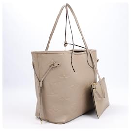 Louis Vuitton-Louis Vuitton Monogram Empreinte Neverfull MM Shoulder Bag in Taupe M45686-Beige