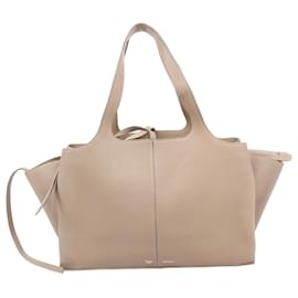 Céline-Celine Leather Tri-Fold Medium Handbag in Taupe-Beige