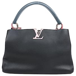 Louis Vuitton-Louis Vuitton Taurillon Capucines MM Handbag in Tri-color (Black, GREY, pink)-Black