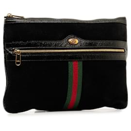 Gucci-Gucci Black Ophidia Suede Clutch Bag-Black