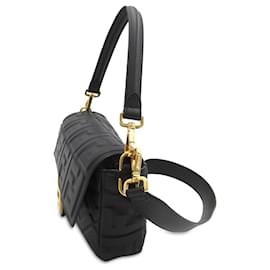 Fendi-Fendi Black Zucca Embossed Baguette Satchel-Black