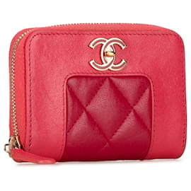 Chanel-Pochette à monnaie Mademoiselle en cuir d'agneau bicolore rouge Chanel-Rouge