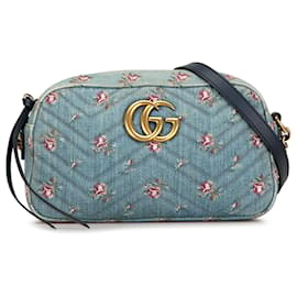 Gucci-Gucci Blue Small GG Marmont Matelasse Denim Crossbody-Blue,Other