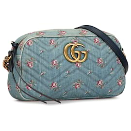 Gucci-Gucci Blue Small GG Marmont Matelasse Denim Crossbody-Blue,Other