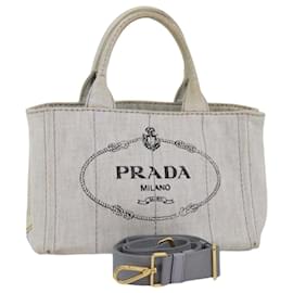 Prada-PRADA Canapa PM Hand Bag Canvas 2way White Auth 77362-White