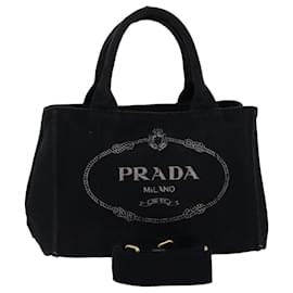 Prada-PRADA Canapa PM Hand Bag Canvas 2way Black Auth 77364-Black