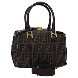 Fendi-FENDI Zucca Canvas Hand Bag 2way Brown Black Auth 76858-Brown,Black