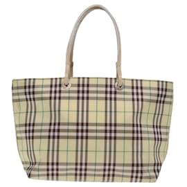 Burberry-BURBERRY Nova Check Tote Bag Nylon Beige Auth 76851-Beige