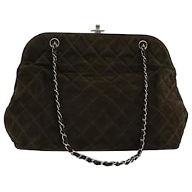 Chanel-CHANEL Matelasse Chain Shoulder Bag Suede Khaki CC Auth 77106-Khaki