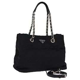 Prada-PRADA Chain Shoulder Bag Nylon 2way Black Auth 76803-Black