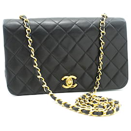 Chanel-CHANEL Full Flap Chain Shoulder Bag Crossbody Black Quilted Lamb-Black