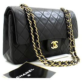 Chanel-Chanel Classic lined flap 10" Chain Shoulder Bag Black Lambskin-Black