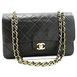 Chanel-Chanel Classic lined flap 10" Chain Shoulder Bag Black Lambskin-Black