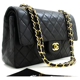 Chanel-Chanel Classic lined flap 10" Chain Shoulder Bag Black Lambskin-Black