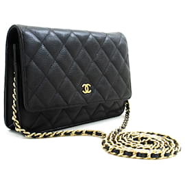 Chanel-CHANEL Caviar Wallet On Chain WOC Black Shoulder Bag Crossbody-Black