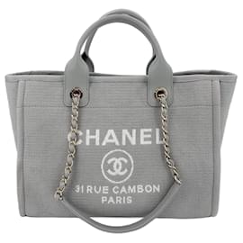 Chanel-Deauville Medium Raffia 2-Ways Tote Bag Grey-Grey