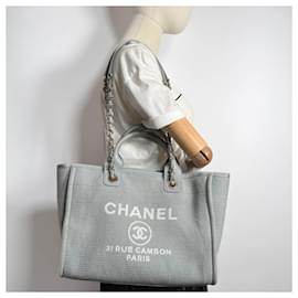 Chanel-Deauville Medium Raffia 2-Ways Tote Bag Grey-Grey
