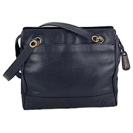 Chanel-CHANEL Vintage Black Caviar Leather CC Zip Tote Shoulder Bag w/added insert  Pre owned-Black